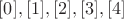 $[0],[1],[2],[3],[4]$