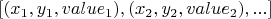 $[(x_1, y_1, value_1), (x_2, y_2, value_2), ...]$