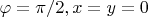\varphi=\pi /2, x=y=0