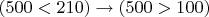 $(500<210) \to (500>100)$