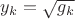 $y_k = \sqrt{g_k}$