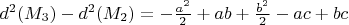 $d^2(M_3)-d^2(M_2)=-\frac{a^2}{2}+ab+\frac{b^2}{2}-ac+bc$