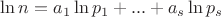 $\ln n = a_1\ln p_1 + ... + a_s \ln p_s$