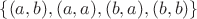 $ \{(a,b),(a,a),(b,a),(b,b)\}$