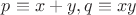 $p\equiv x+y,q\equiv xy$