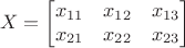 $$ X = \begin{bmatrix}
 x_{11}&x_{12}  &x_{13} \\
 x_{21}&x_{22}  &x_{23} \\
\end{bmatrix}$$