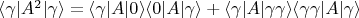 $\langle\gamma|A^2|\gamma\rangle = \langle\gamma|A|0\rangle \langle 0|A|\gamma\rangle + \langle\gamma|A|\gamma\gamma\rangle \langle\gamma\gamma|A|\gamma\rangle