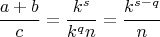 $$\frac{a+b}{c}=\frac{k^s}{k^qn}=\frac{k^{s-q}}{n}$$
