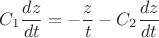 $$C_1 \frac{dz}{dt}=-\frac{z}{t}-C_2 \frac{dz}{dt}$$