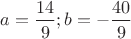 $a=\dfrac {14}9 ; b=-\dfrac{40}9$