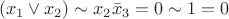 $$(x_1\vee x_2)\sim     x_2\bar x_3 = 0\sim 1 = 0$$