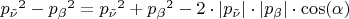 ${p_{\tilde{\nu}}}^2-{p_{\beta}}^2={p_{\tilde{\nu}}}^2+{p_{\beta}}^2-2\cdot \left\lvert {p_{\tilde{\nu}}}\right\rvert\cdot\left\lvert{p_{\beta}}\right\rvert\cdot\cos(\alpha)$
