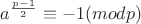 $a^{\frac{p-1}{2}}\equiv-1 (  mod p )$