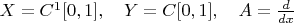 $X=C^1[0,1],\quad Y=C[0,1],\quad A=\frac{d}{dx}$