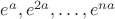 $e^a, e^{2a},\ldots, e^{na}$