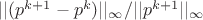 $||(p^{k+1}-p^k)||_{\infty}/||p^{k+1}||_{\infty} $