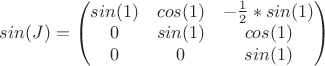 $sin(J)=\begin{pmatrix}sin(1)&cos(1)&-\frac{1}{2}*sin(1)\\0&sin(1)&cos(1)\\0&0&sin(1)\end{pmatrix}$