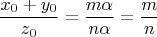 $$\frac{x_0+y_0}{z_0}=\frac{m\alpha}{n\alpha}=\frac{m}{n}$$