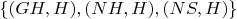 $\{(GH, H), (NH, H), (NS, H)\}$