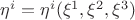 $\eta^i = \eta^i (\xi^1, \xi^2, \xi^3)$