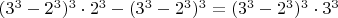 $(3^3-2^3)^3\cdot 2^3-(3^3-2^3)^3=(3^3-2^3)^3\cdot 3^3$