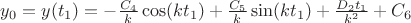 $y_0=y(t_1) = - \frac{C_4}{k}   \cos(kt_1)+\frac{C_5}{k}  \sin(kt_1)+\frac{D_2t_1}{k^2}+C_6$