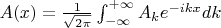 $A(x)=\frac{1}{\sqrt{2 \pi}}\int_{-\infty}^{+\infty}A_k e^{-i k x}dk$