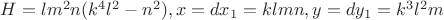 $H=lm^2n(k^4l^2-n^2), x=dx_1=klmn, y=dy_1=k^3 l^2 m$