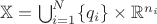 $\mathbb{X} = \bigcup_{i=1}^N\{q_i\}\times \mathbb{R}^{n_i}$