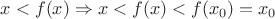 $x<f(x) \Rightarrow x<f(x)<f(x_0)=x_0$