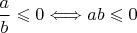$\dfrac{a}{b} \leqslant 0 \Longleftrightarrow ab \leqslant 0$