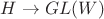 $H\rightarrow GL(W)$