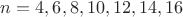 $n=4, 6, 8, 10, 12, 14, 16$ $n=4, 6, 8, 10, 12, 14, 16$