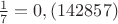 $\frac{1}{7}=0,(142857)$
