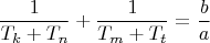 $$\[
\frac{1}{{T_k  + T_n }} + \frac{1}{{T_m  + T_t }} = \frac{b}{a}
\]$