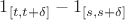 $1_{[t,t+\delta]} - 1_{[s,s+\delta]}$