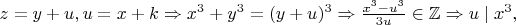 $z=y+u,u=x+k\Rightarrow x^3+y^3=(y+u)^3\Rightarrow \frac{x^3-u^3}{3u}\in\mathbb{Z}\Rightarrow u\mid x^3,$