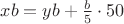 $xb=yb+\frac{b}{5}\cdot50$