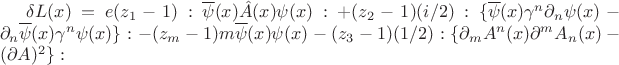 $\delta L(x) = e(z_1-1):\overline{\psi}(x) \hat{A}(x) \psi(x): + (z_2-1)(i/2) : \{ \overline{\psi}(x) \gamma^n \partial_n \psi(x) - \partial_n \overline{\psi}(x) \gamma^n \psi(x) \}: - (z_m-1)m\overline{\psi}(x) \psi(x) - (z_3-1)(1/2):\{ \partial_m A^n(x) \partial^m A_n(x) - (\partial A)^2\}:$