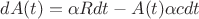 $dA(t)=\alpha R dt- A(t)\alpha c dt$ $dA(t)=\alpha R dt- A(t)\alpha c dt$