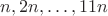 $n, 2n, \dots ,11n$