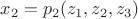 $x_2=p_2(z_1,z_2,z_3)$