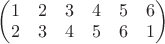 $
\begin{pmatrix}
1 & 2 & 3 & 4 & 5 & 6 \\
2 & 3 & 4 & 5 & 6 & 1
\end{pmatrix}
$
