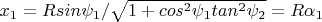$x_1=Rsin\psi_1/\sqrt{1+cos^2\psi_1 tan^2\psi_2}=R\alpha_1$
