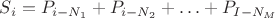 $S_i = P_{i - N_1} + P_{i - N_2} + \ldots + P_{I - N_M}$