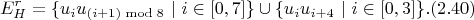 $$E_H^r = \{ u_{i}u_{(i + 1) \bmod 8} \ | \ i \in [0, 7] \} \cup \{ u_{i}u_{i + 4} \ | \ i \in [0, 3] \}. (2.40)$$