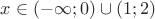 $% MathType!Translator!2!1!AMS LaTeX.tdl!TeX -- AMS-LaTeX!
\[
\begin{gathered}
  x \in ( - \infty ;0) \cup (1;2) \hfill \\ 
\end{gathered} 
\]
% MathType!End!2!1!
$