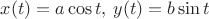 $x(t)=a\cos t,\: y(t)=b\sin t$