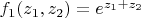 $f_1(z_1, z_2)=e^{z_1+z_2}$