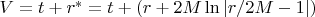 $V=t+r^{*}=t+(r+2M\ln{|r/2M-1|})$